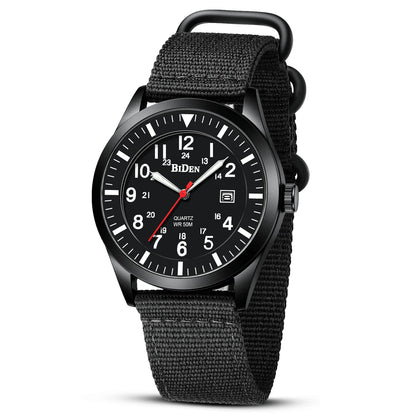 HANPOSH Mens Watches Military Army Analog Quartz Sports Waterproof Wrist Watch for Men with Date Display Nylon Strap Tactical Field