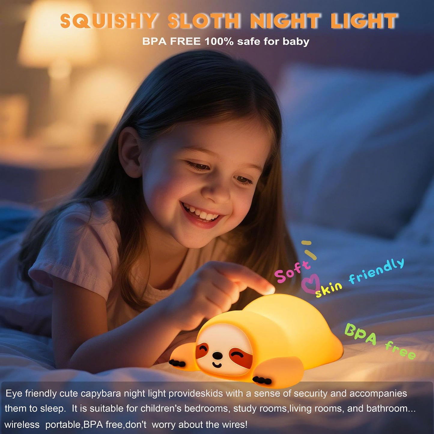DREAMING MY DREAM Squishy Sloth Night Light,LED Novelty Animal Nightlight,3 Levels Dimmable,30Min Timer Nursery Nightlight for Kids, Bedroom Baby Boys Girls Gifts