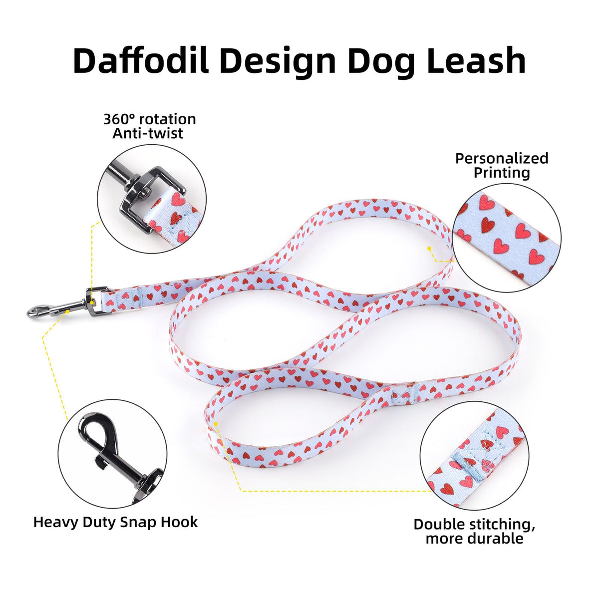 QQPETS Dog Harness Collar Leash - No Pull Pet Adjustable Back Clip Halter Basic Collar Heavy Duty 5FT Anti-Twist Leash for Extra Small Puppy Medium Large Breed Training Easy Walk(S,Blue Love)