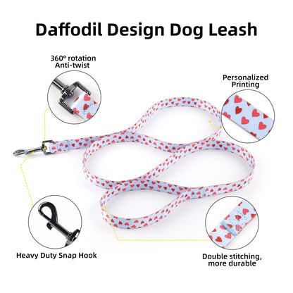 QQPETS Dog Harness Collar Leash - No Pull Pet Adjustable Back Clip Halter Basic Collar Heavy Duty 5FT Anti-Twist Leash for Extra Small Puppy Medium Large Breed Training Easy Walk(S,Blue Love)