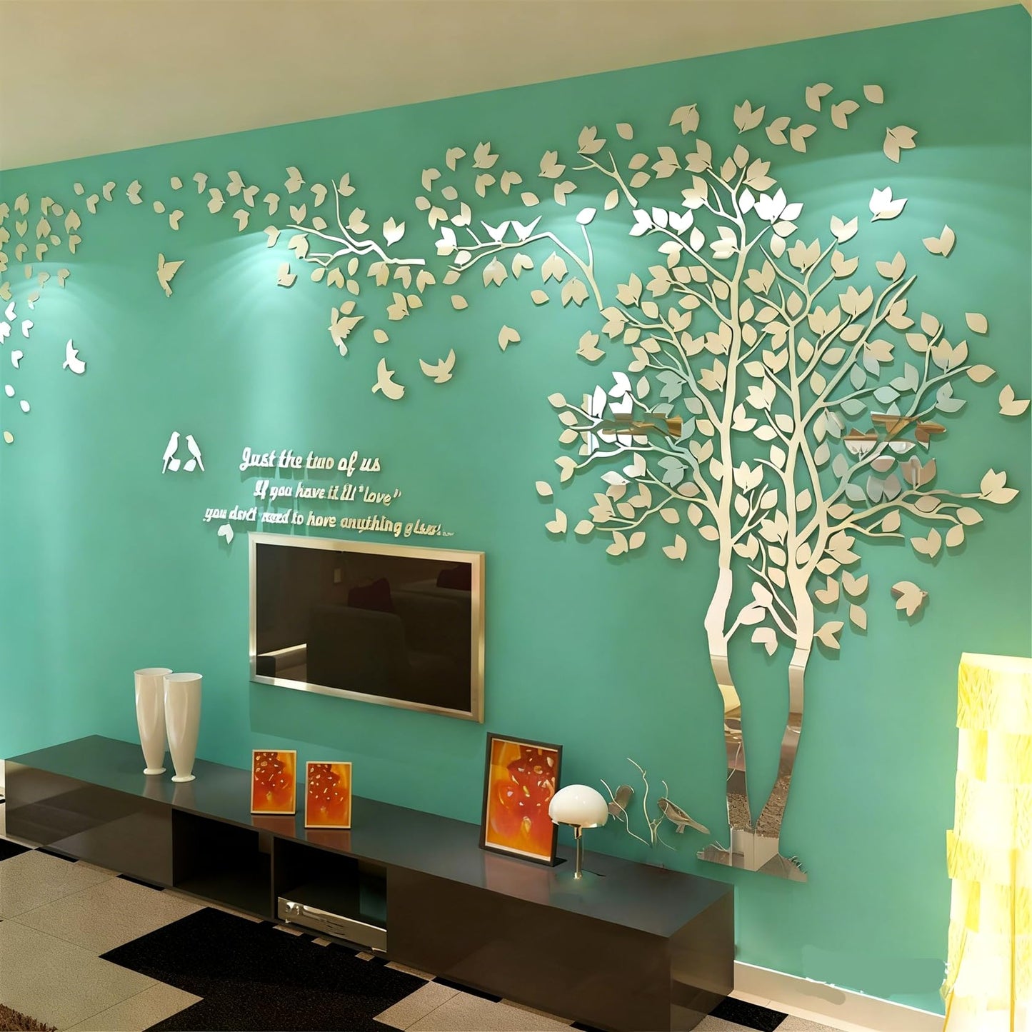 Family Tree Wall Decor Decals - DIY 3D Tree of Life Wall Art Large Decal Stickers Silver Decor Living Room Mural for Bedroom Hallway Home TV Background (Silver Right,M-98X51in)
