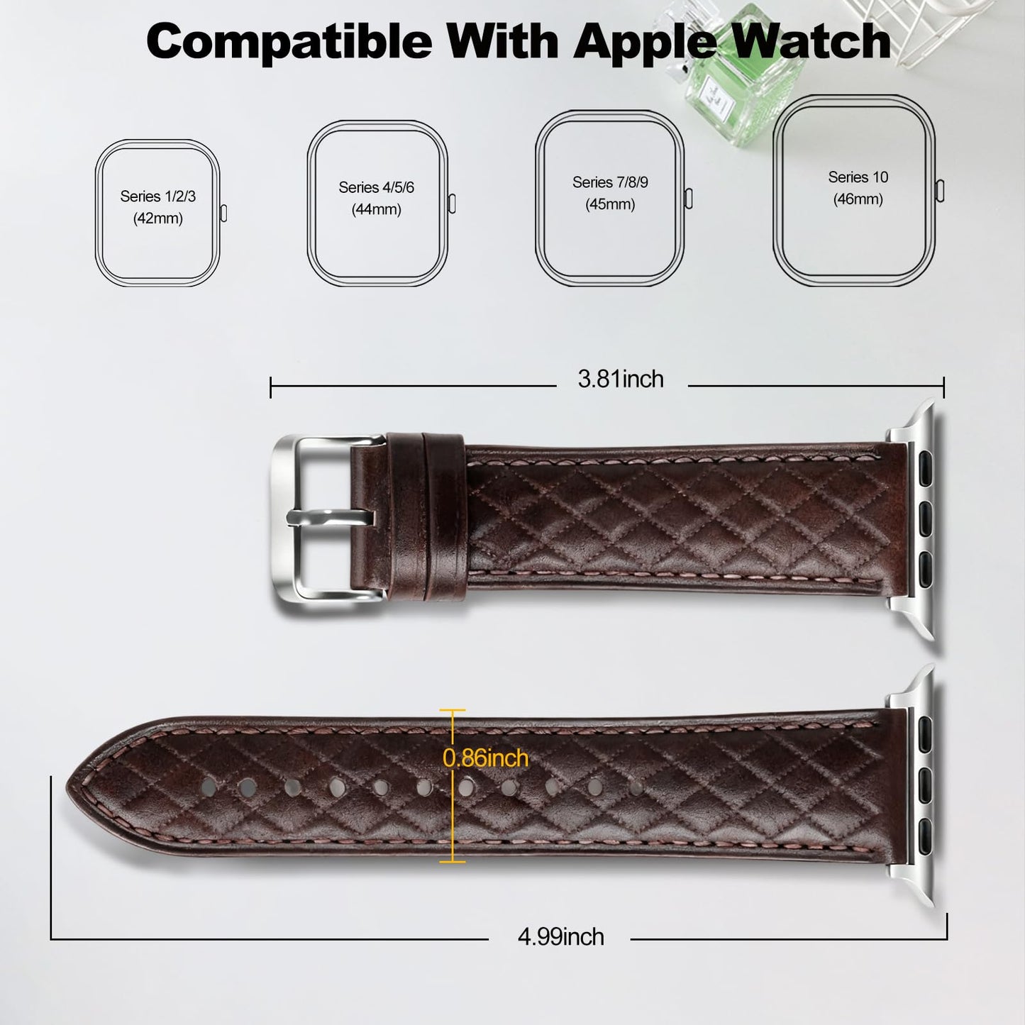 Women Genuine Lether Watch Band for Apple Watch, Dressy Soft Leather Watch Strap for Small Wrist, Compatible with Apple Watch Series 11 10 9 8 7 6 SE Ultra 3 2 1 38mm 40mm 41mm 42mm 44mm 45mm 46mm 49mm