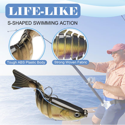 4Pcs Multi-Jointed Swimbait Fishing Lures, Lifelike Segmented Bass Lures with Treble Hooks, Slow Sinking Hard Bait for Freshwater Saltwater, Trout Pike Walleye Fishing Tackle for Anglers (A)