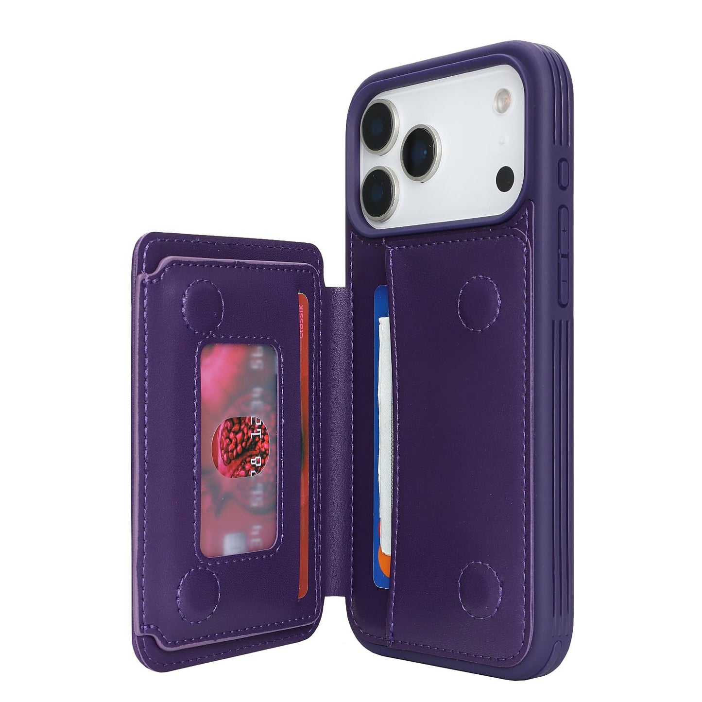 Cavor Compatible with iPhone 17 Pro Wallet Case with Card Holder, Credit Slots Kickstand Stand Phone Case for Women Men, PU Leather Protective Case-Purple