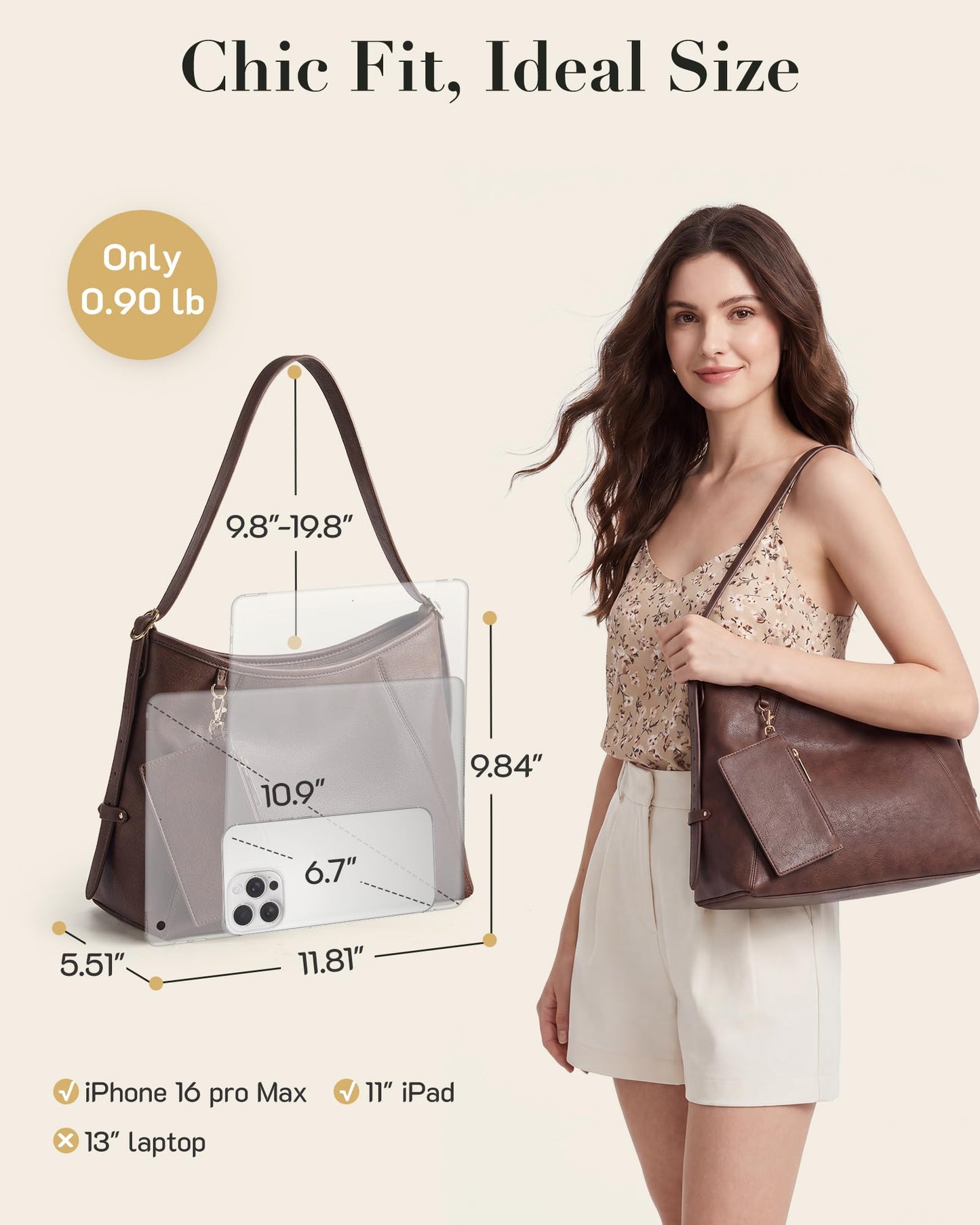 Missnine Hobo Bag for Women PU Leather Purses with Small Pouch, Multi-pocket Crossbody Handbags with Zipper, Everyday & Travel Ladies Chic Shoulder Bags Comfortable Adjustable Strap Tote Purse,Black
