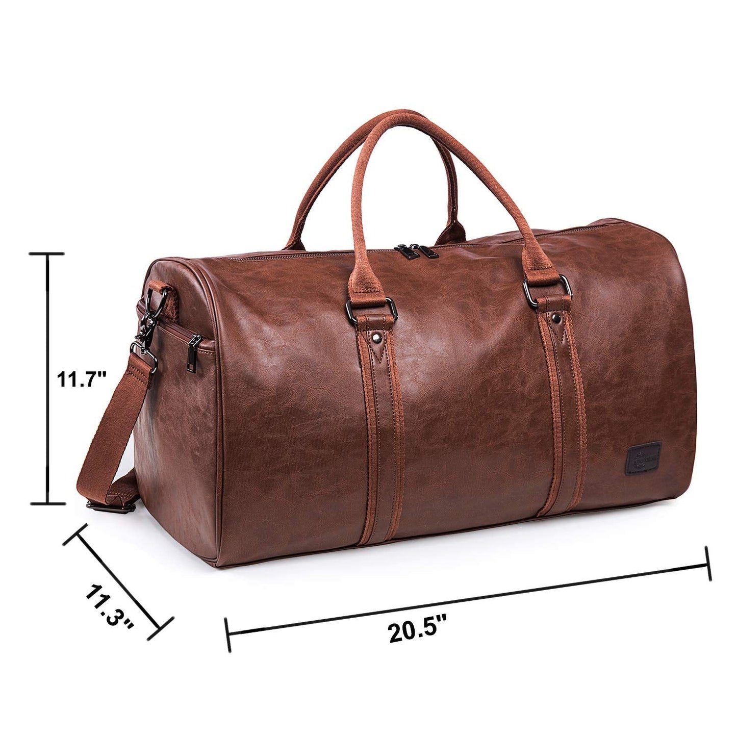 Leather Travel Bag with Shoe Pouch, Waterproof Weekender Overnight Bag,Carry On Duffel Bag for Men Women-Brown