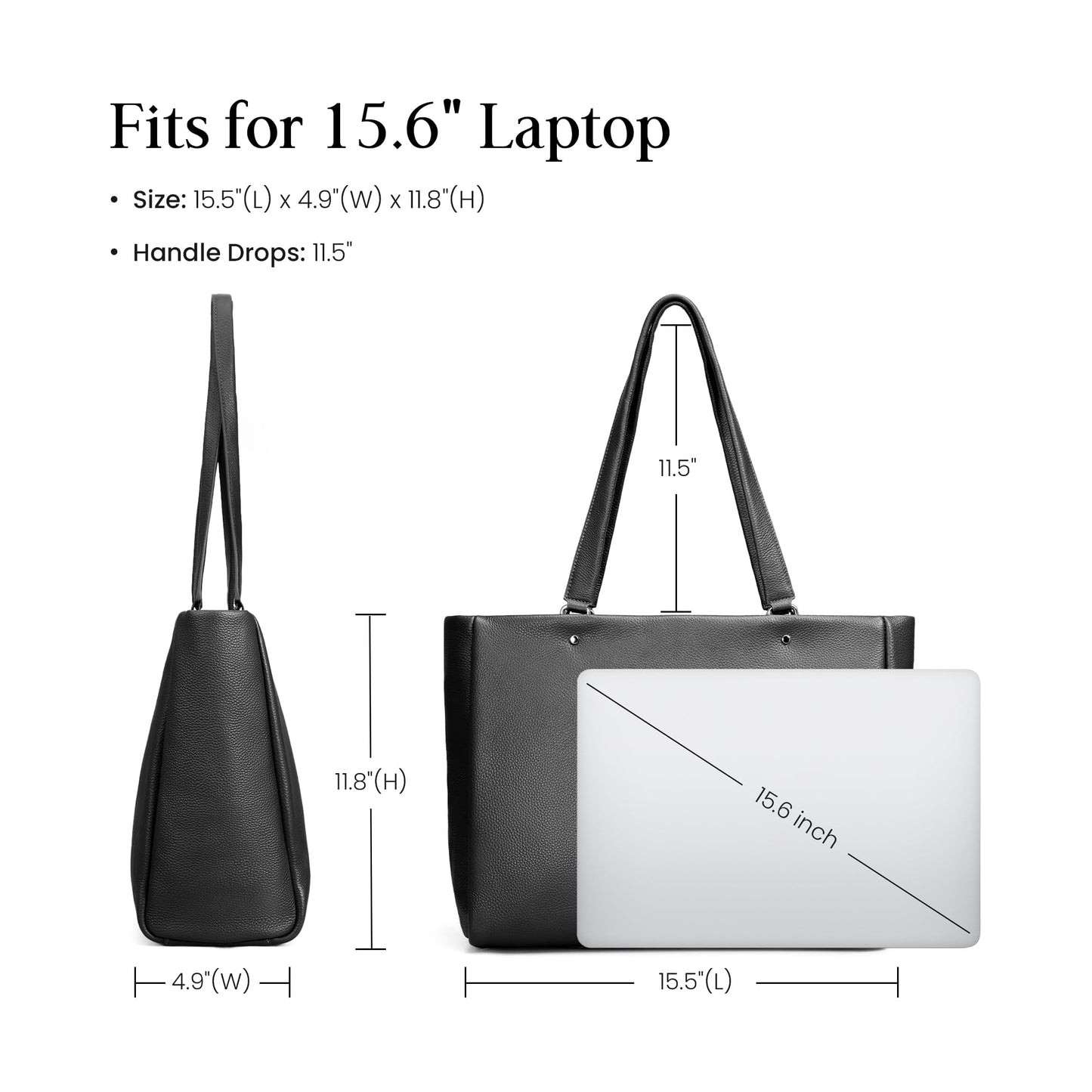 befen Black Genuine Leather Work Tote Bag for Women, Womens Totes Shoulder Purses Satchel Handbags with 15.6" Compartment & Water Cup Holder