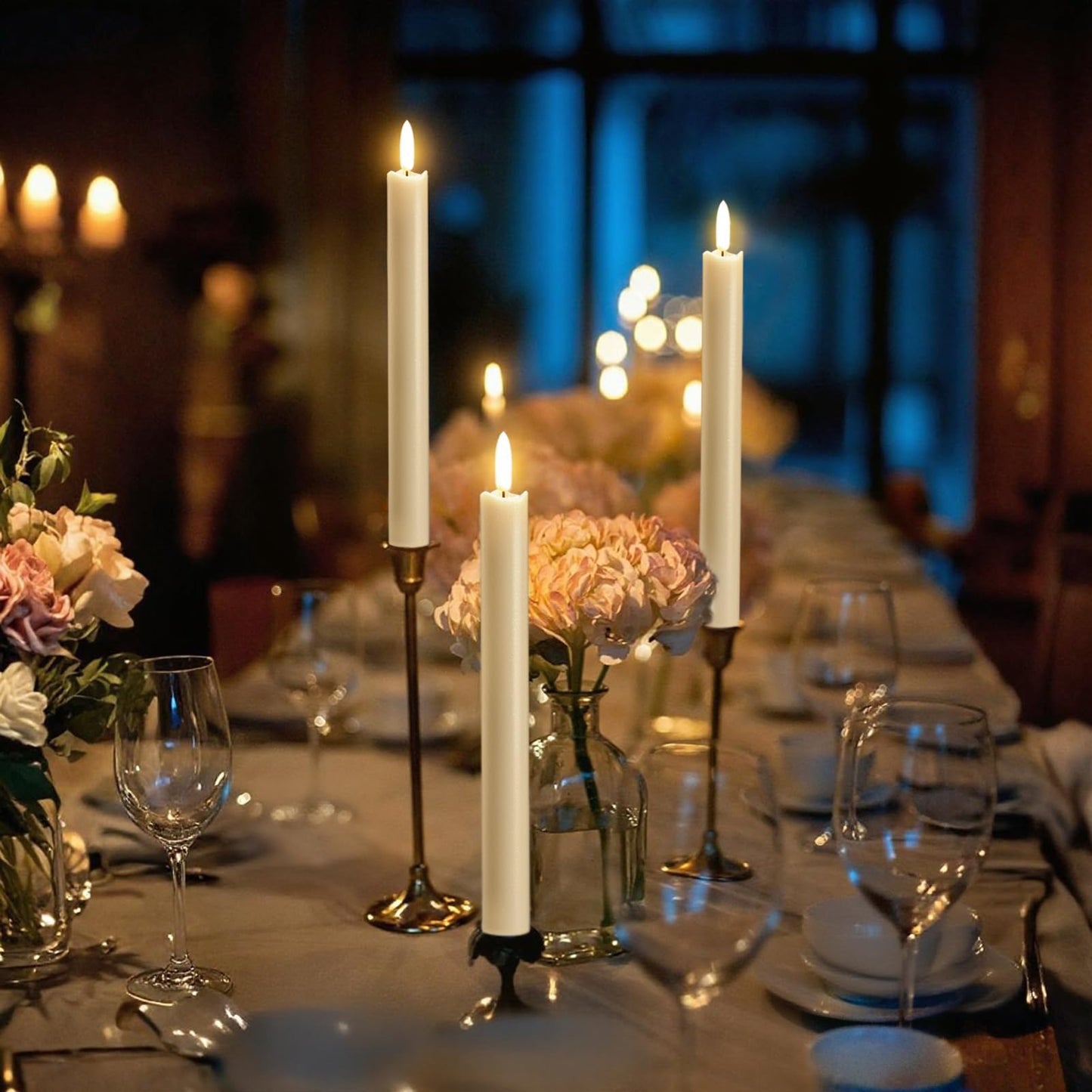 KunSwenn Taper Candles Battery Operated with Remote Timer, with Remote Timer Flameless Taper Candles, LED Flameless Candlesticks for Halloween Christmas Home Decor(Set of 3, 0.78” x 9.65”)