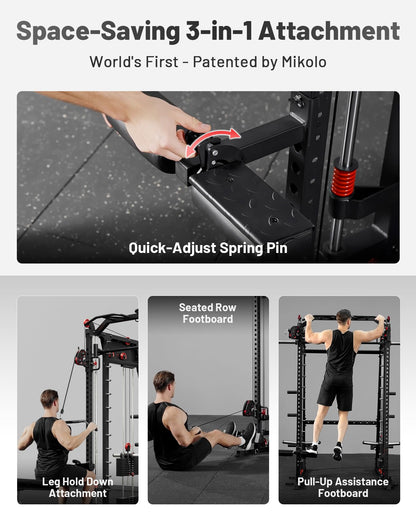 Mikolo Smith Machine with Weight Stack, 2200lbs Squat Rack with LAT-Pull Down System & Cable Crossover Machine, Multi-Function Power Cage, Black