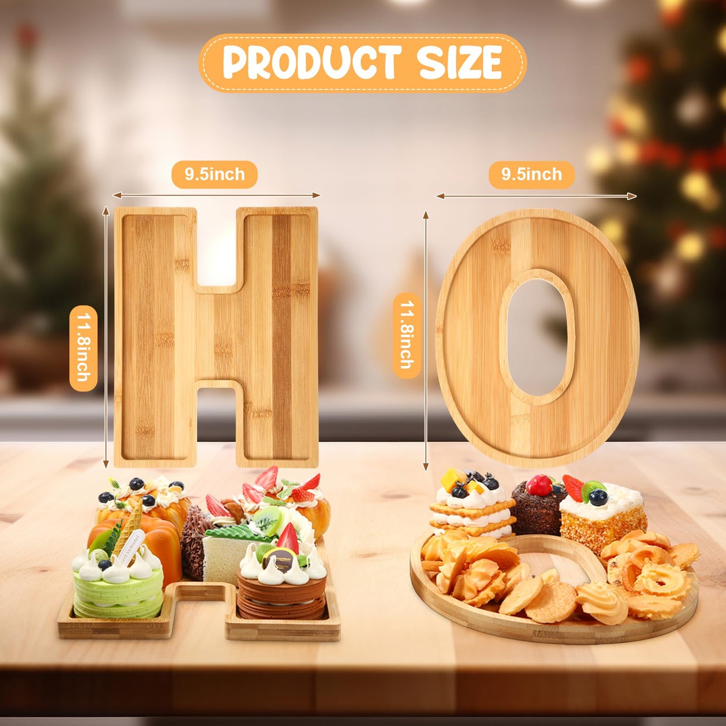 2 Pcs H O Christmas Letters Charcuterie Board Wooden Letters serving Platter Snack Serving Tray for Food Fruit Bread Cake Cookies Candy Christmas Serving Tray for Home Party Decor