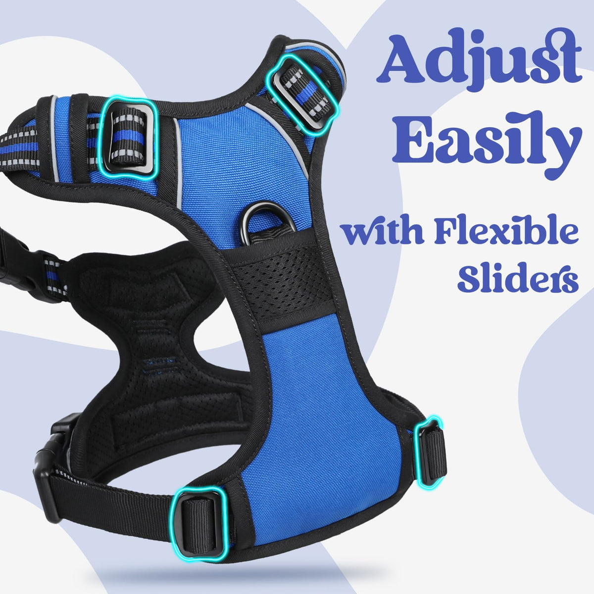 rabbitgoo Dog Harness Medium Sized, No Pull Pet Harness with 3 Buckles, Adjustable Soft Padded Pooch Vest with Instant Control Handle, Easy Walking Reflective Pet Vest for Medium Dogs, Blue, M