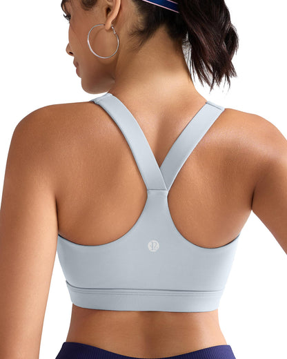 RUNNING GIRL Sports Bras for Women, Molded Cup High Impact Grey Sports Bra Workout Bras for Women High Support Racerback(WX3046 Ice Grey M)