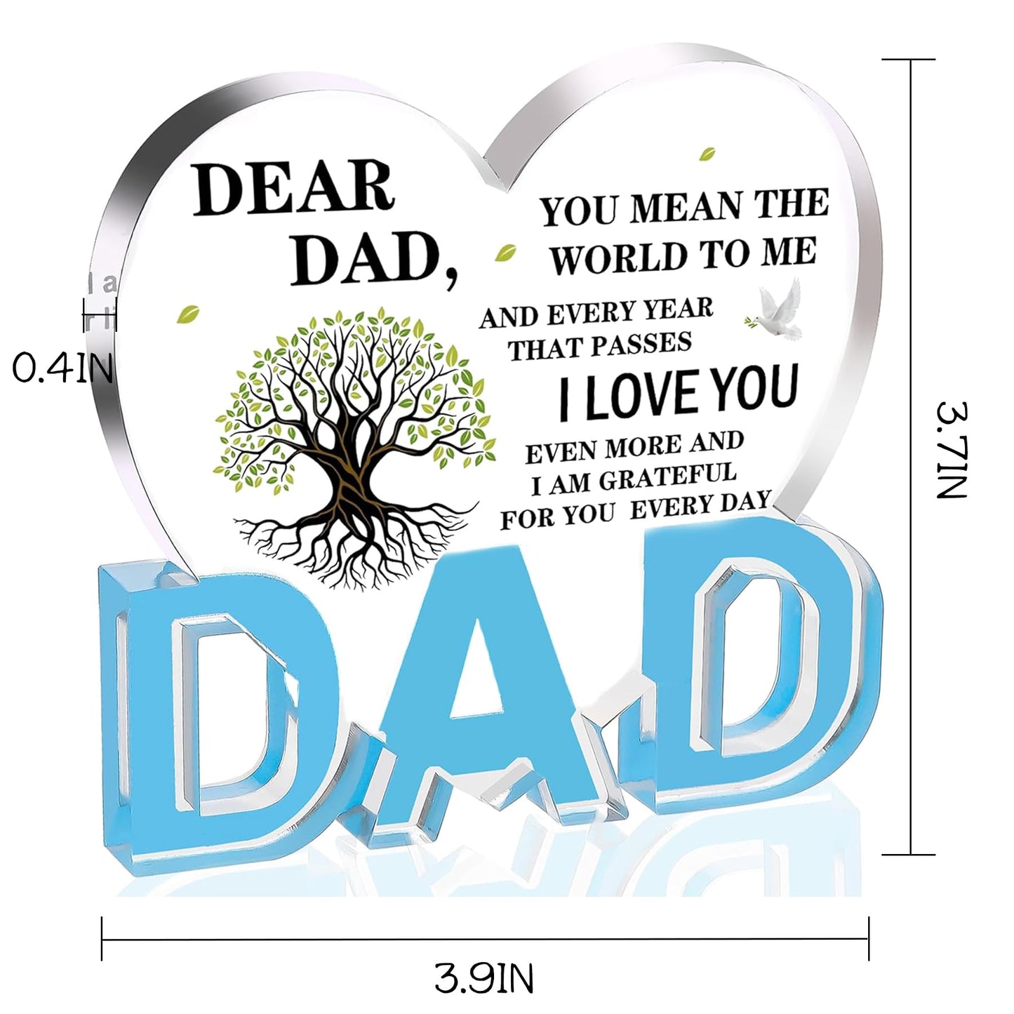 iLifemate Gift for Dad, Dad Birthday Gifts - Acrylic Heart Plaque 3.9 × 3.7 × 0.4inch, Christmas Birthday Gift for Dad from Daughter Son Wife, Memorial Gifts for Loss of Dad