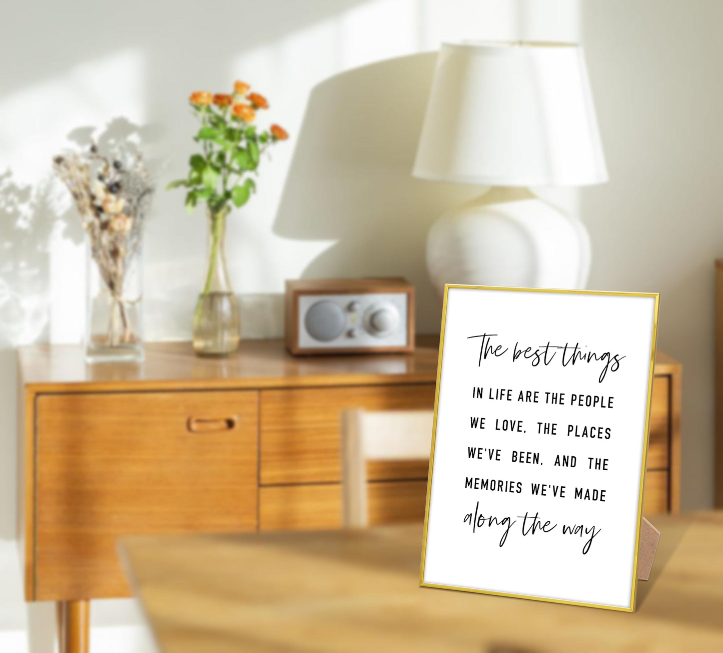 The Best Things In Life, Family Signs for Home Decor Wall, Living Room Table Decor, Bible Verses Decor, Inspirational Desk Decor, Gold Frame Wooden Sign Plaque with Stand and Hook, Housewarming Gift,3