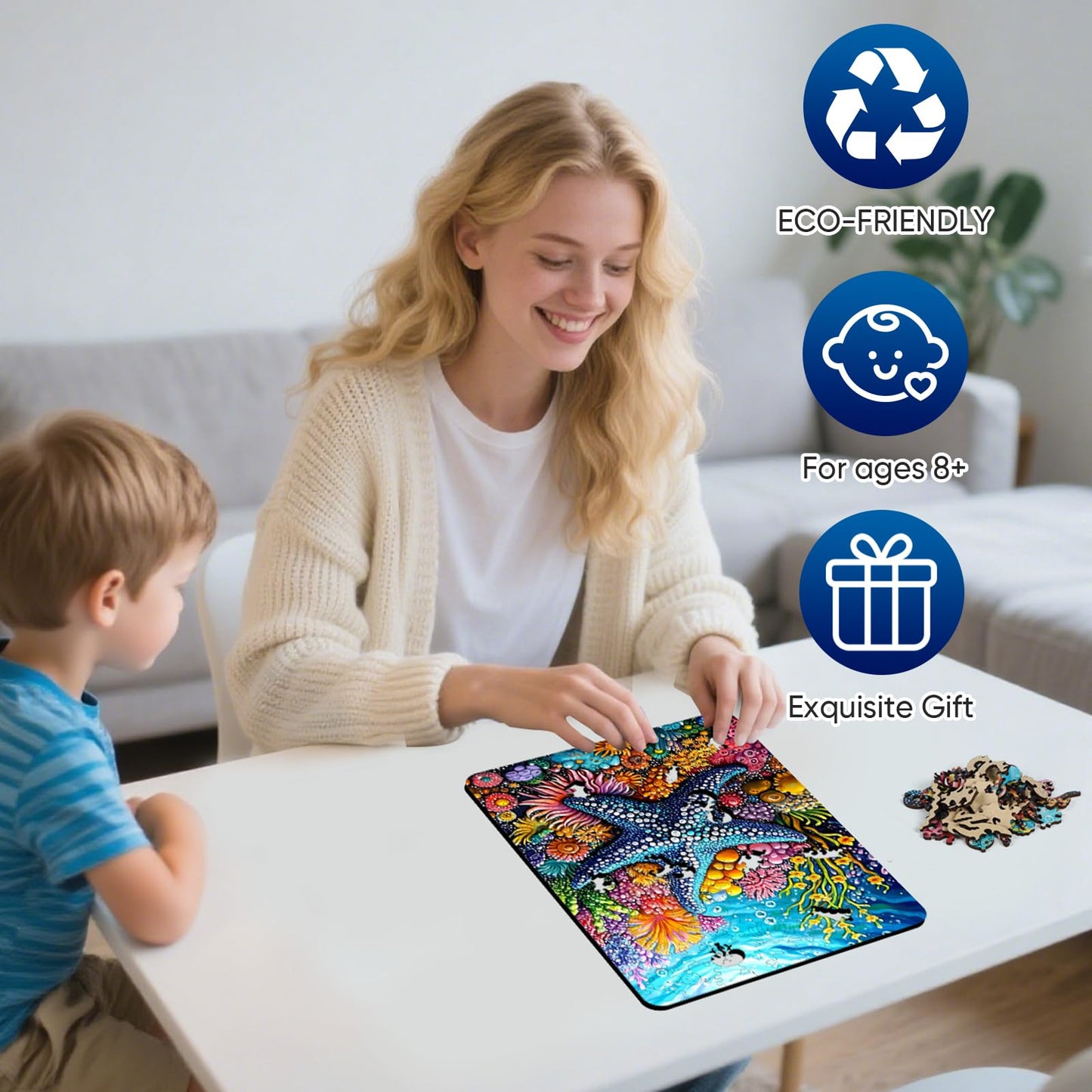 Mocfesk Wooden Puzzles for Adults, Starfish Wooden Puzzles 200 Pieces, Unique Shaped Underwater Ocean Jigsaw Puzzles for Adults and Kids, Birthday Gifts Fun Family Game 11.8 x 8.8 in