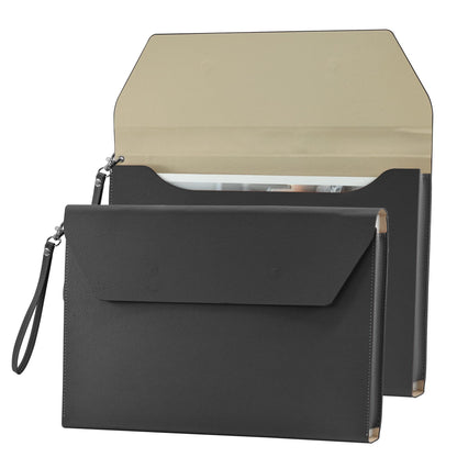 VANRA Expanding File Folder Organizer PU Leather Document Holder File Pocket Envelope Portfolio Bag with Hand Strap and Magnetic Closure for A4 Letter Size Paper (Black)