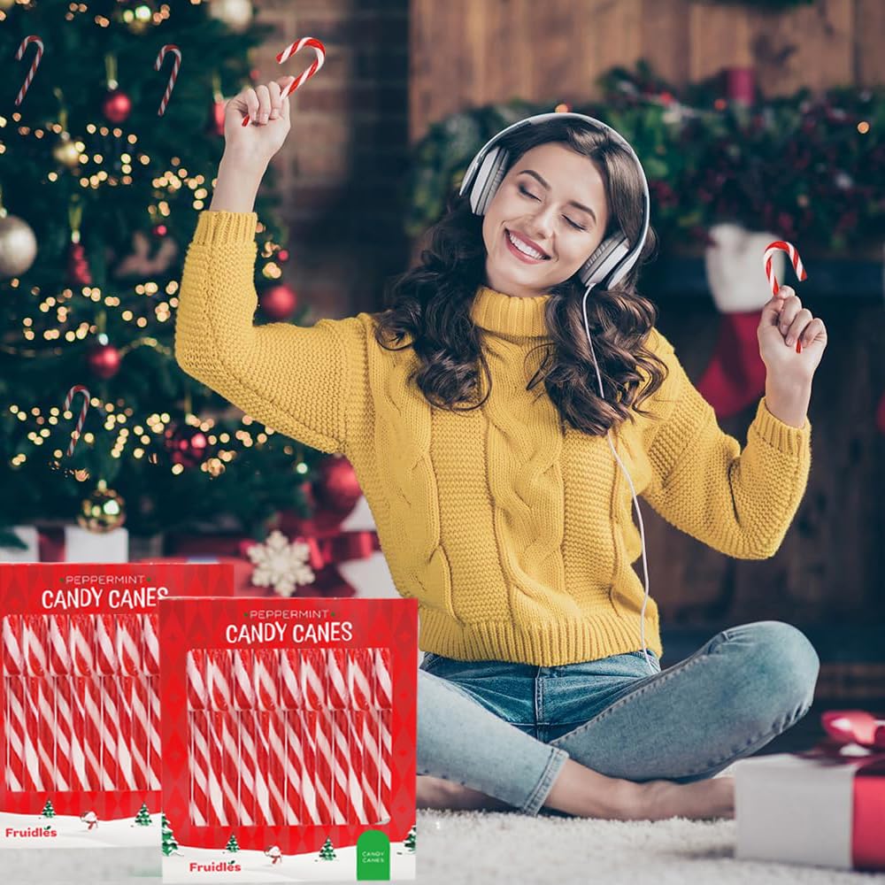 Fruidles 48-Pack Christmas Candy Canes Suckers, Peppermint Flavor, Individually Wrapped (48-Pack)