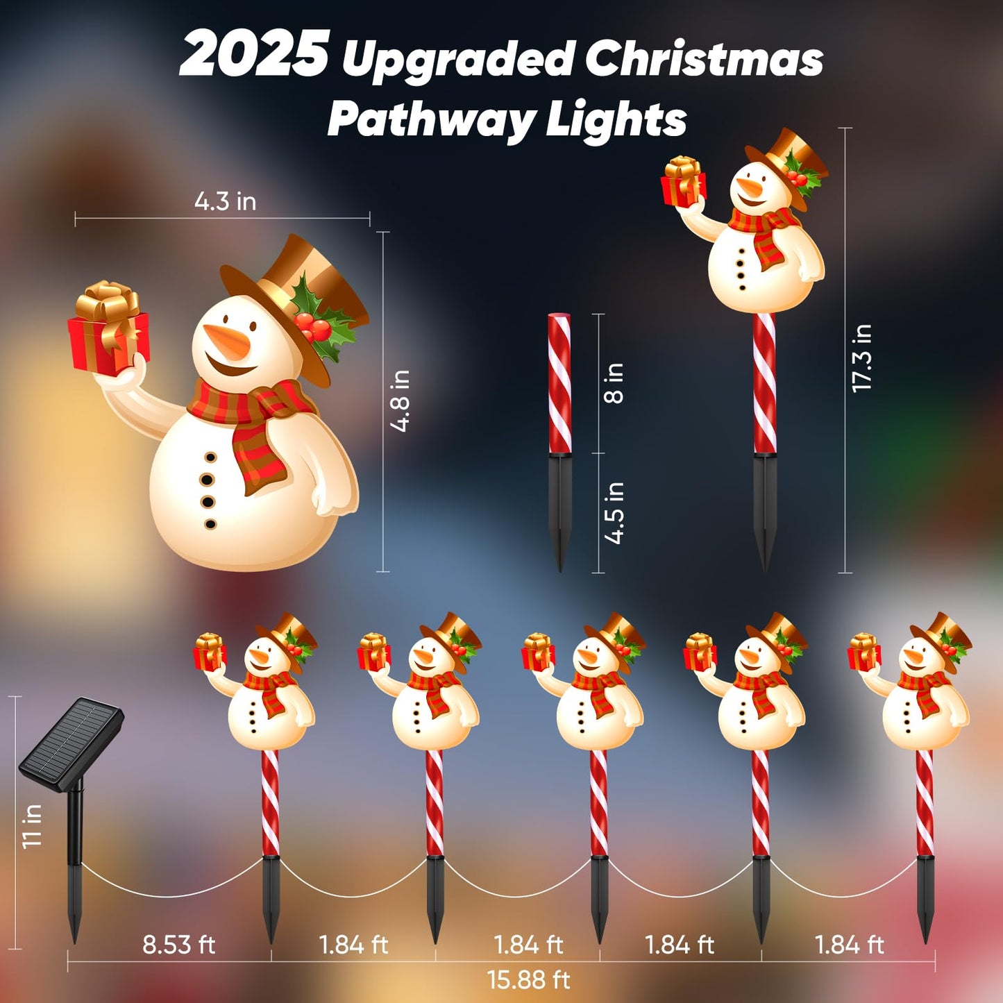 NESSTU Solar Christmas Decorations Outdoor: Set of 5 Snowman Pathway Lights with Candy Cane Stakes - 10 Modes Waterproof Solar Powered Holiday Yard Decor for Garden Lawn Walkway - Gifts for Women Men