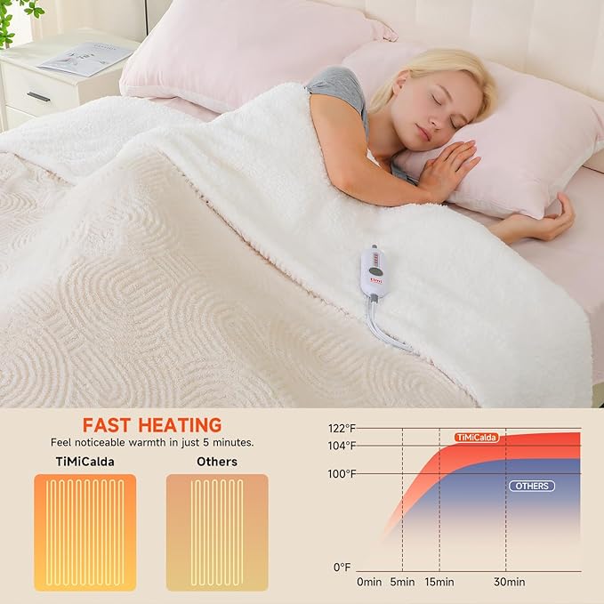 Heated Blanket Full Size - 72"x84" Cozy Soft Jacquard Heating Blanket with 4 Heat Levels & 10 Hours Auto-Off, Jacquard Fleece, Overheating Protection, Warm Gifts, Cream