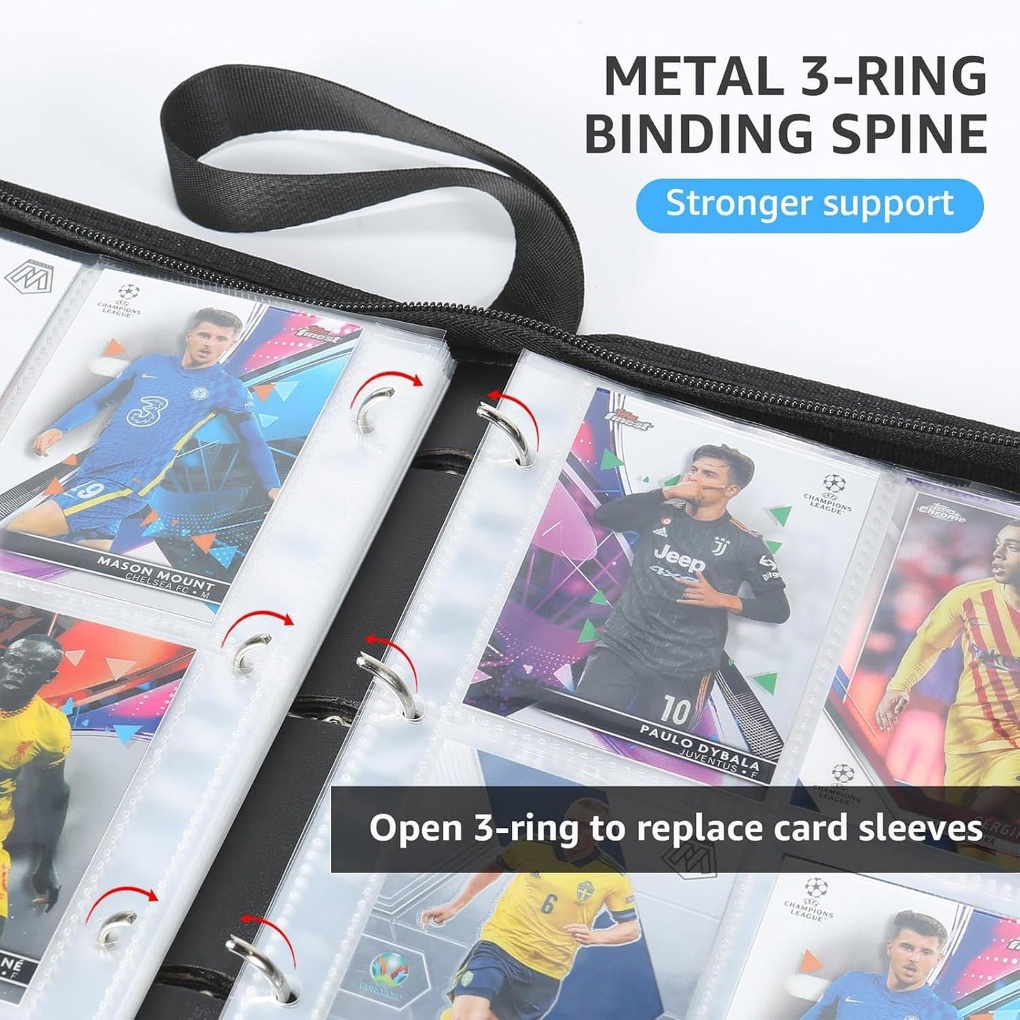 HBK Basketball Card Binder 900 Pockets, PU Leather Collectible Trading Card Albums with 50 Removable Sleeves, 3- Ring Basketball Cards Organizer for Kids & Collector (CR30)