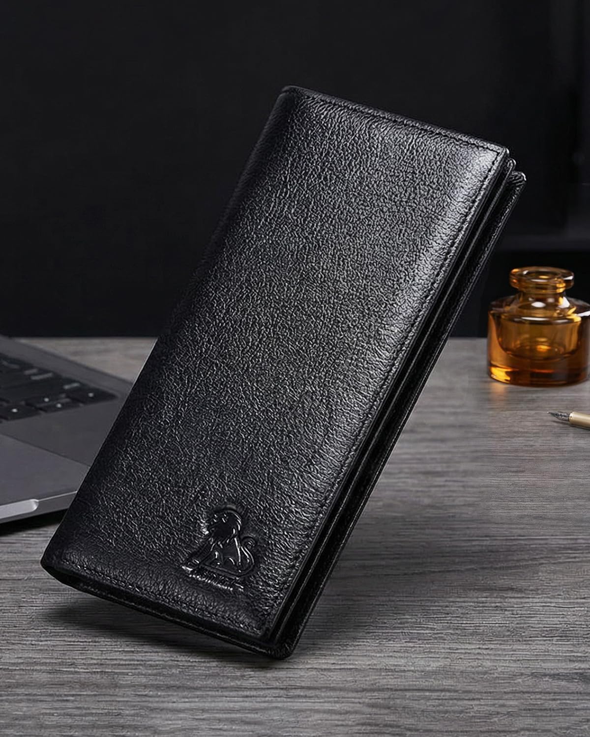 STEELLION Unisex Vintage Leather Long Bifold Wallet - RFID Blocking Billfold with ID Window & Multi-Card Slots - Genuine Cowhide Cash & Receipt Organizer for Travel (91644-Black)