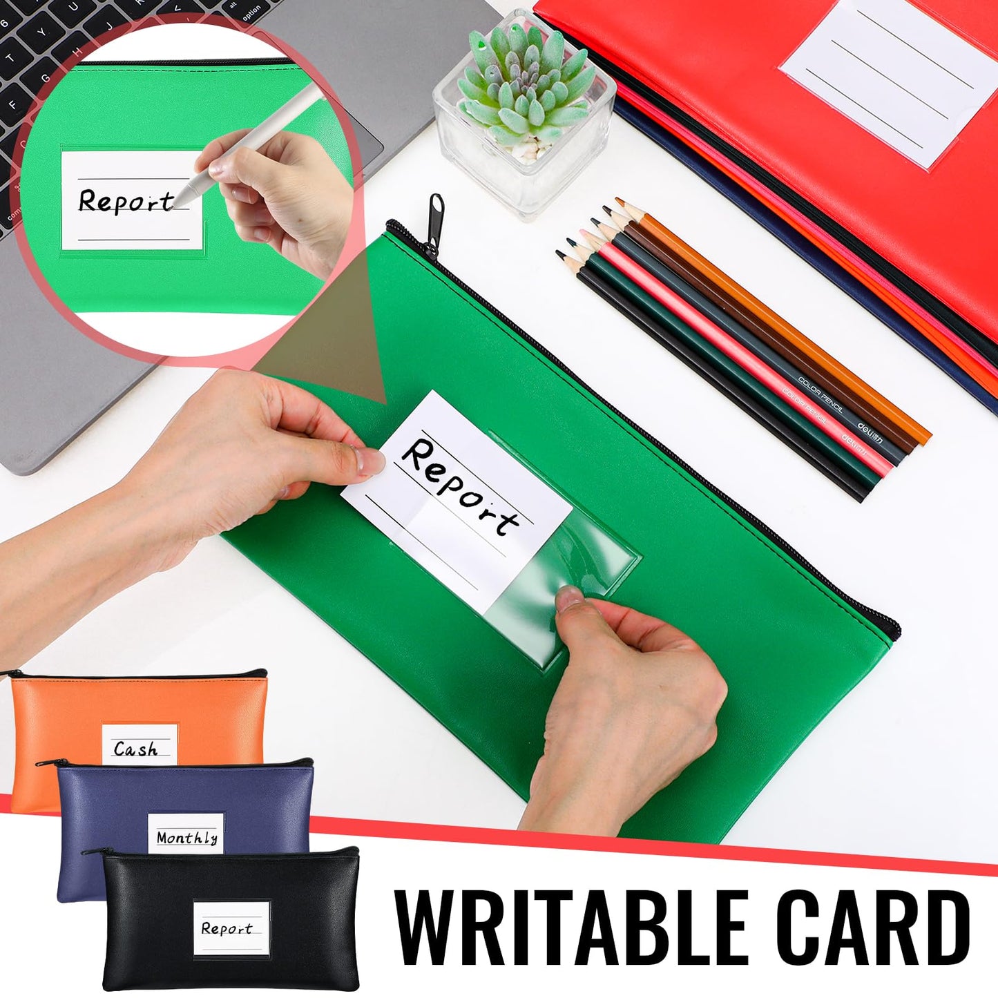 Paterr 6 Pcs Money Bags with Zipper PU Leather Deposit Bank Bag Security Money Pouch Receipt Holder Bank Pouch Wallet with Label for Cash Coin Makeup Cosmetics Bills Tickets, 11 x 6 Inch(Multi Colors)