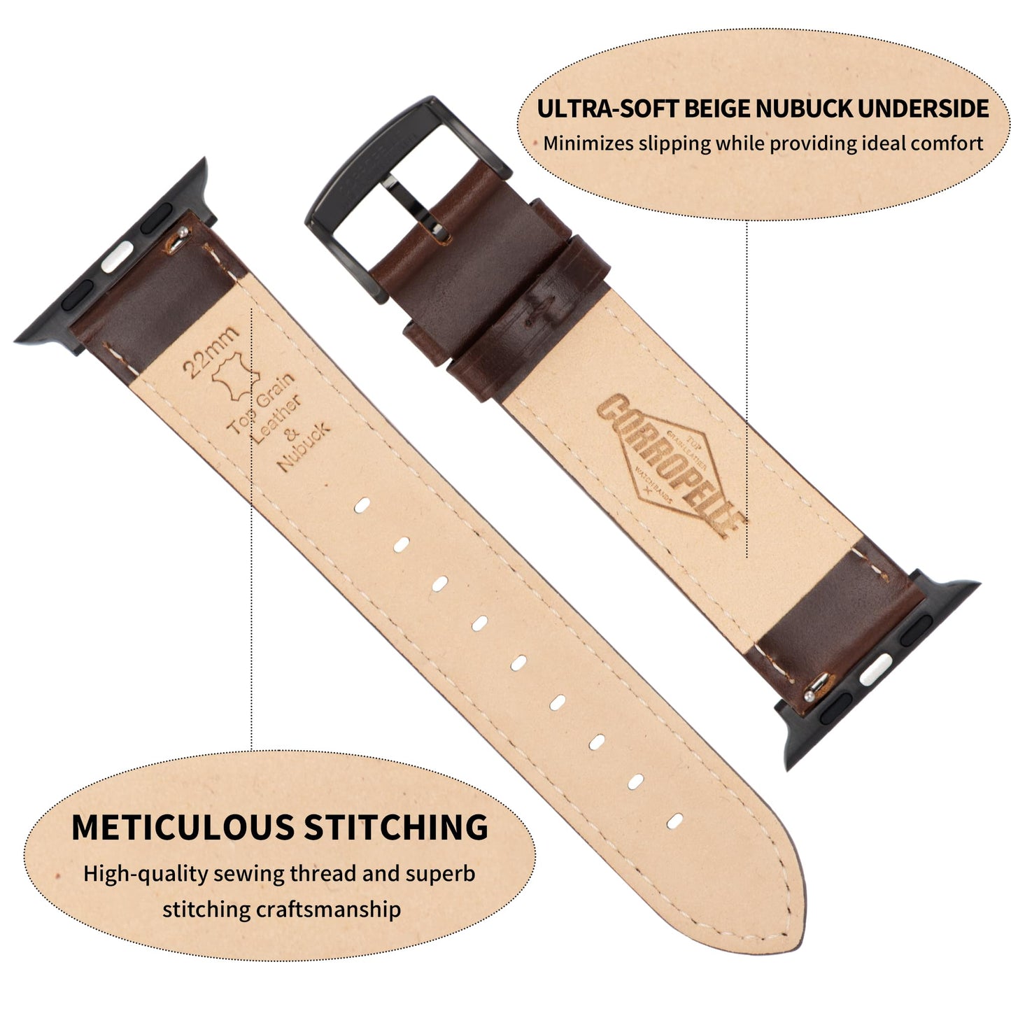 CORROPELLE Leather Watch Bands Compatible with Apple Watch 42mm 41mm 40mm 38mm for Men Women, Top Grain Genuine Leather Straps Replacement Band for iWatch Series 11 10 9 8 7 6 5 4 3 2 1 SE3 SE2 SE