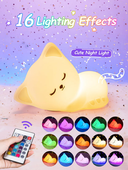 Mubarek Night Light for Kids Lamp+Baby Night Light, 16 Colors Cute Nursery Lamp, Tap Control Hello Kitty Stuff for Teen Girls , Remote+USB Kawaii Stuff Cat Stuff