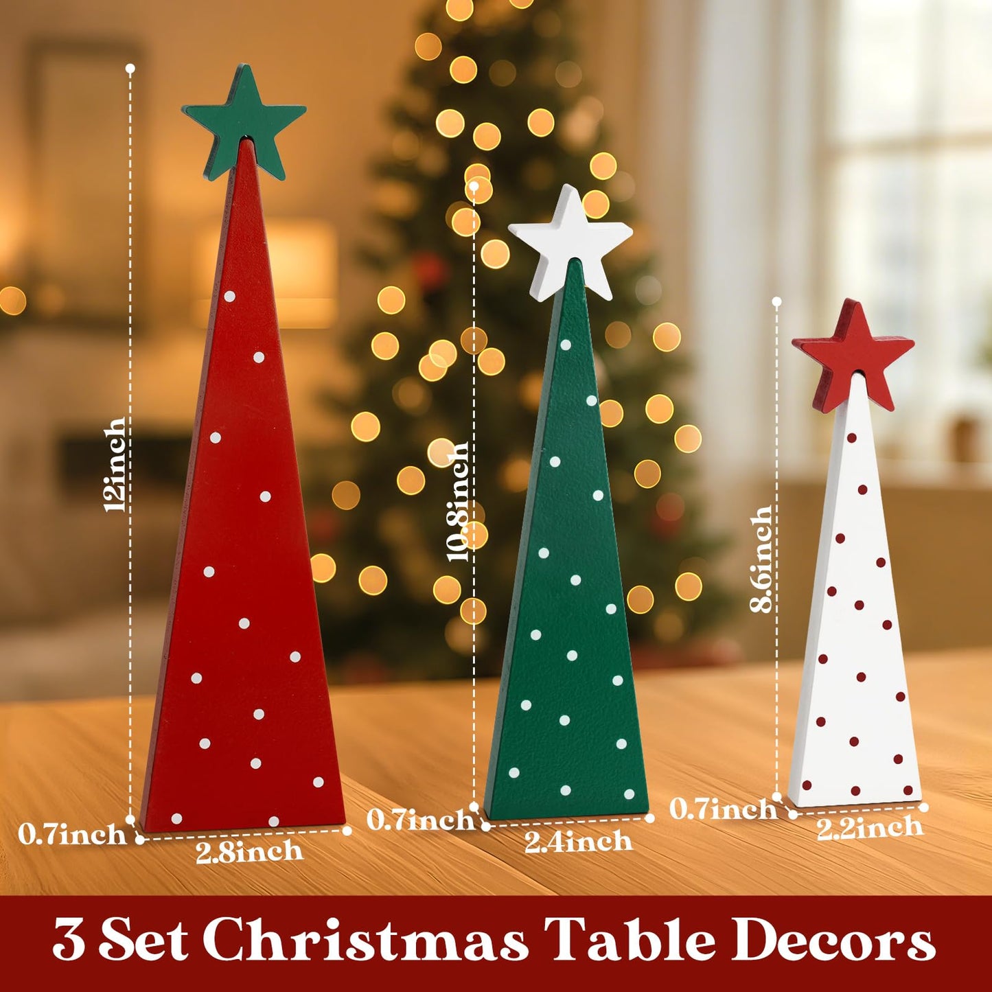 Shaxcoq Christmas Decorations Indoor – Wooden Tabletop Christmas Tree with Star Toppers, Festive Holiday Decorations for Mantel Fireplace Office Kitchen (3pcs)