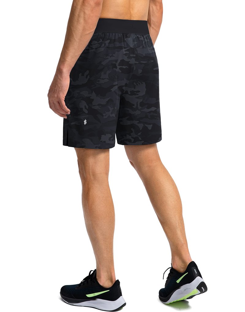 Soothfeel Men's Running Shorts with Zipper Pockets 7 Inch Lightweight Quick Dry Gym Athletic Workout Shorts for Men (Grey Camo, 3XL)