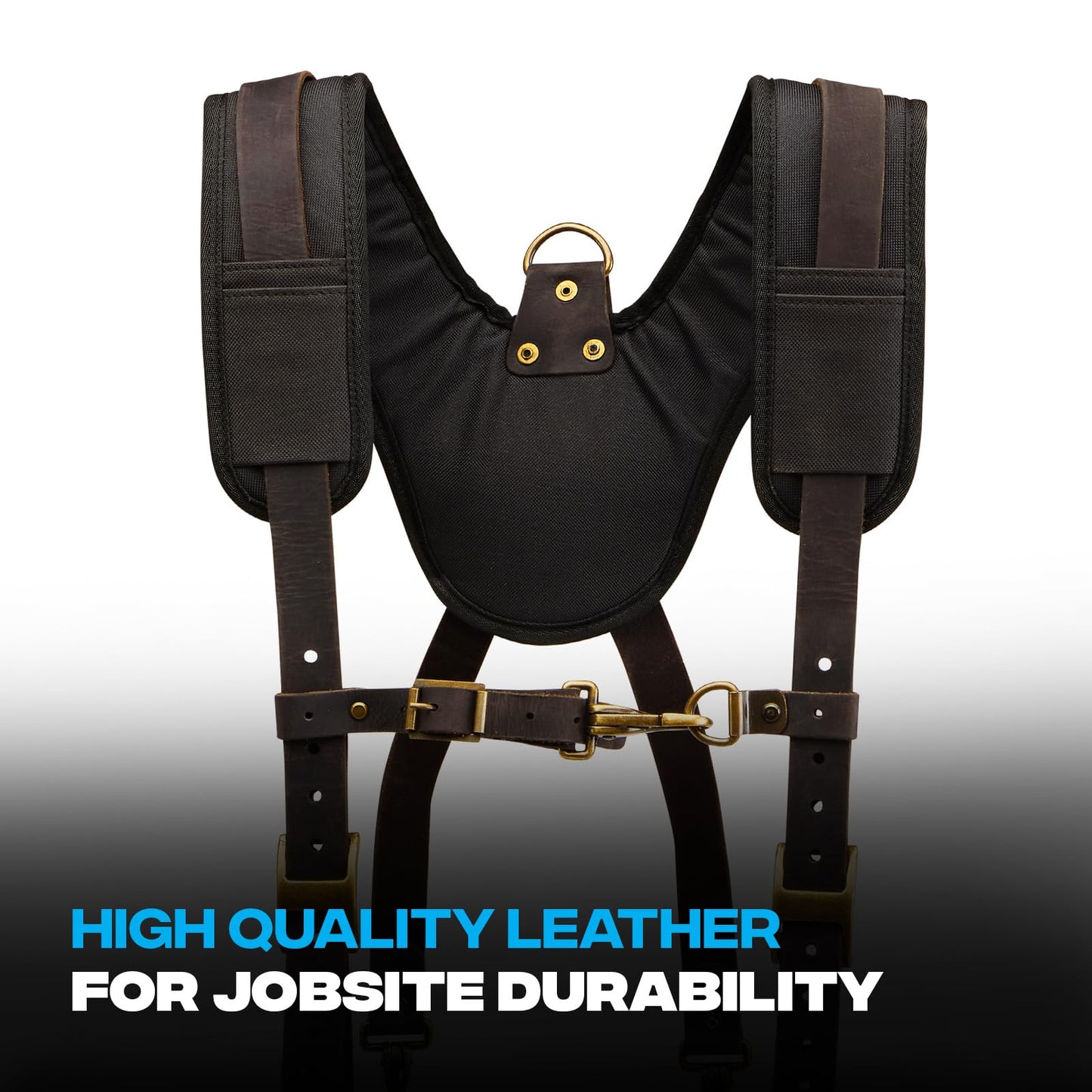 OX Tools Pro Oil Tanned Leather Tool Belt Suspenders for Men - Heavy Duty & Padded Support w/Adjustable Chest Strap OX-P263501 - Tirantes Para Bolsas de Construccion