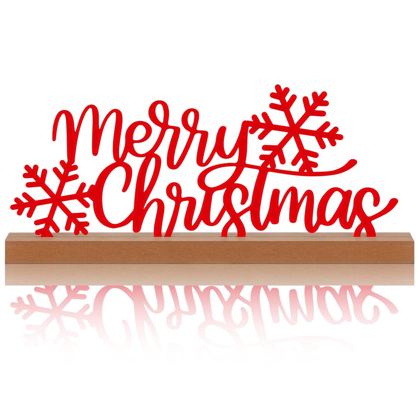 Yaocom 13.78 Inch Merry Christmas Table Sign Xmas Metal Letter Decor Christmas Freestanding Tabletop Decoration with Wooden Base for Home Tiered Tray Centerpiece Mantel Shelf Fireplace
