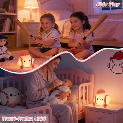 Softball Night Light, Gift for Girls Softball Players, Silicone Rechargeable Nursery Dimmable Baseball Lamp, Soft Touch Sports Themed Nightlight, Cute Room Decor Birthday Gift for Kid Teen Athlete