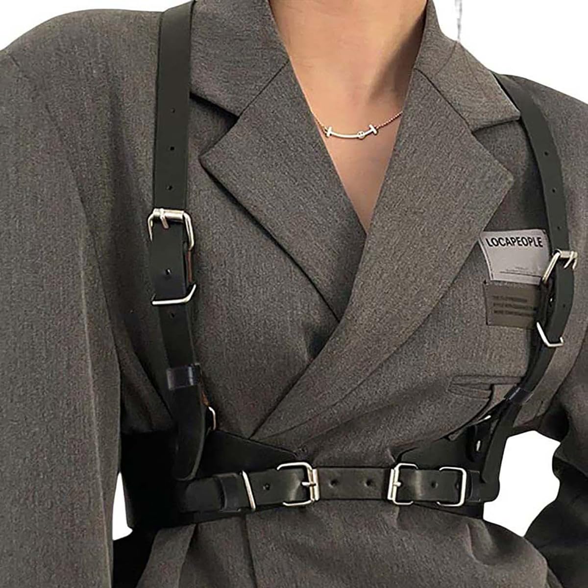 CLOACE Black Harness Belts for Woman Fashion Leather Chest Harness Goth Rave Belt