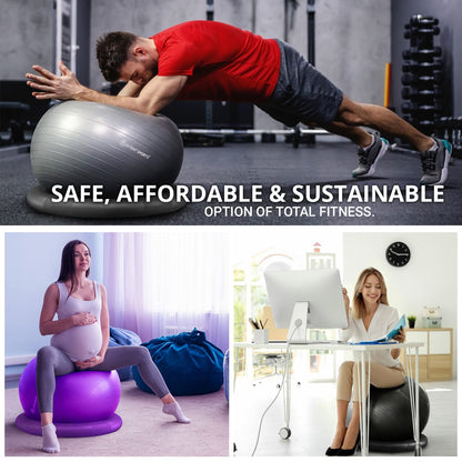 INTENT SPORTS Yoga Ball Chair – Stability Ball with Inflatable Stability Base & Resistance Bands, Fitness Ball for Home Gym, Office, Improves Back Pain, Core, Posture & Balance (65 Cm)