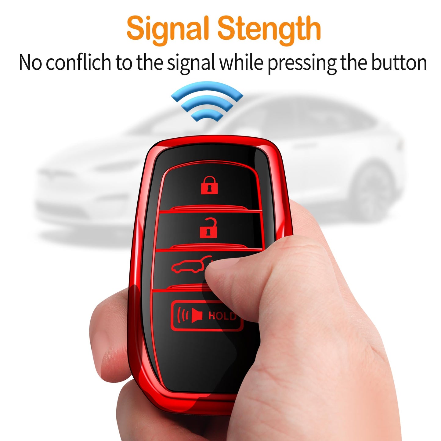 Sindeda for Toyota Key Fob Cover with Metal Keychain & Leather Strap for 2025-2026 Camry 4 Runner 2019-2026 Venza, Land Cruiser,2023-2026 Tacoma Grand Highlander,Corolla,bZ4X,4-5 Buttons(Red)