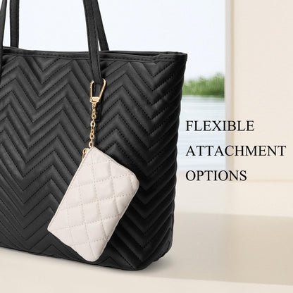 LARENNT Quilted Leather Coin Purse with Keychain - Small Coin Pouch Key Pouch Small Card Holder Keychain Wallet Change Purse for Women and Men (Creamy-white)