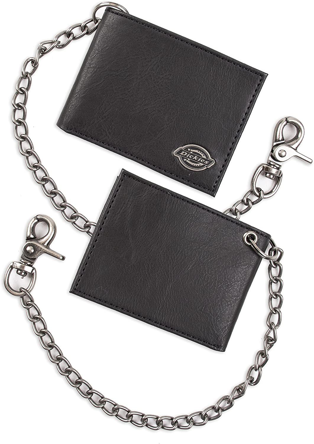 Dickies Men's RFID Everyday Leather Bifold Chain Wallet, Pebbled Black, One Size