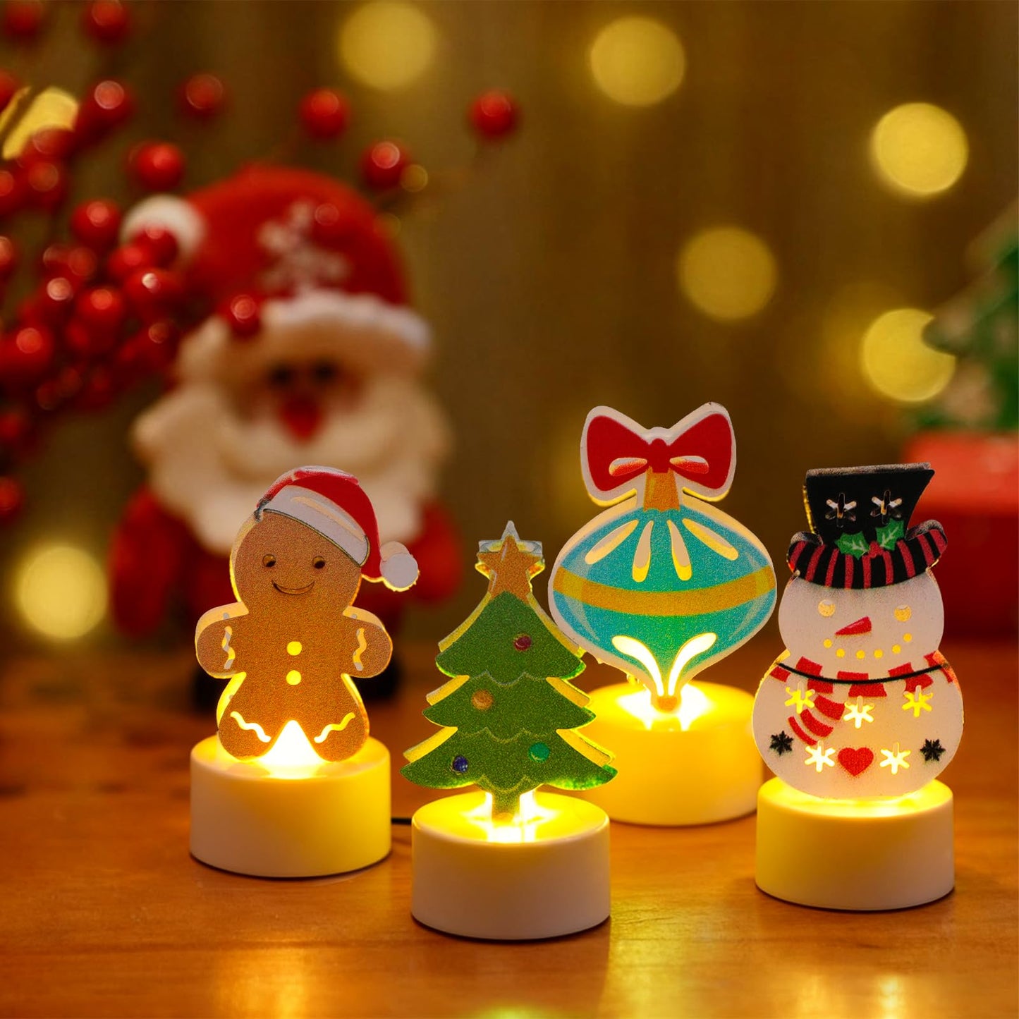 Sariiraw Christmas Tealight Candles, 6PCS Flameless LED Tea Lights with 6 Festive Designs Battery Operated for Holiday Table Centerpiece Decor