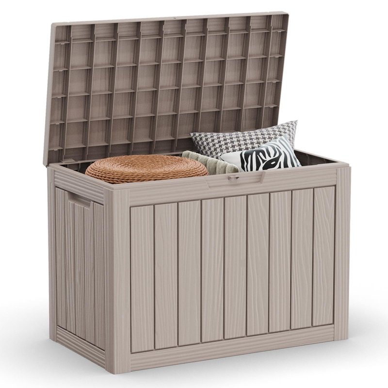 MAIUSCOLI 45 Gallon Outdoor Deck Box, Lockable Waterproof Outdoor Storage Boxes For Garden Tools,Indoor Cushions,Accessories Outside Storage Resin Weatherproof Container(Grey)