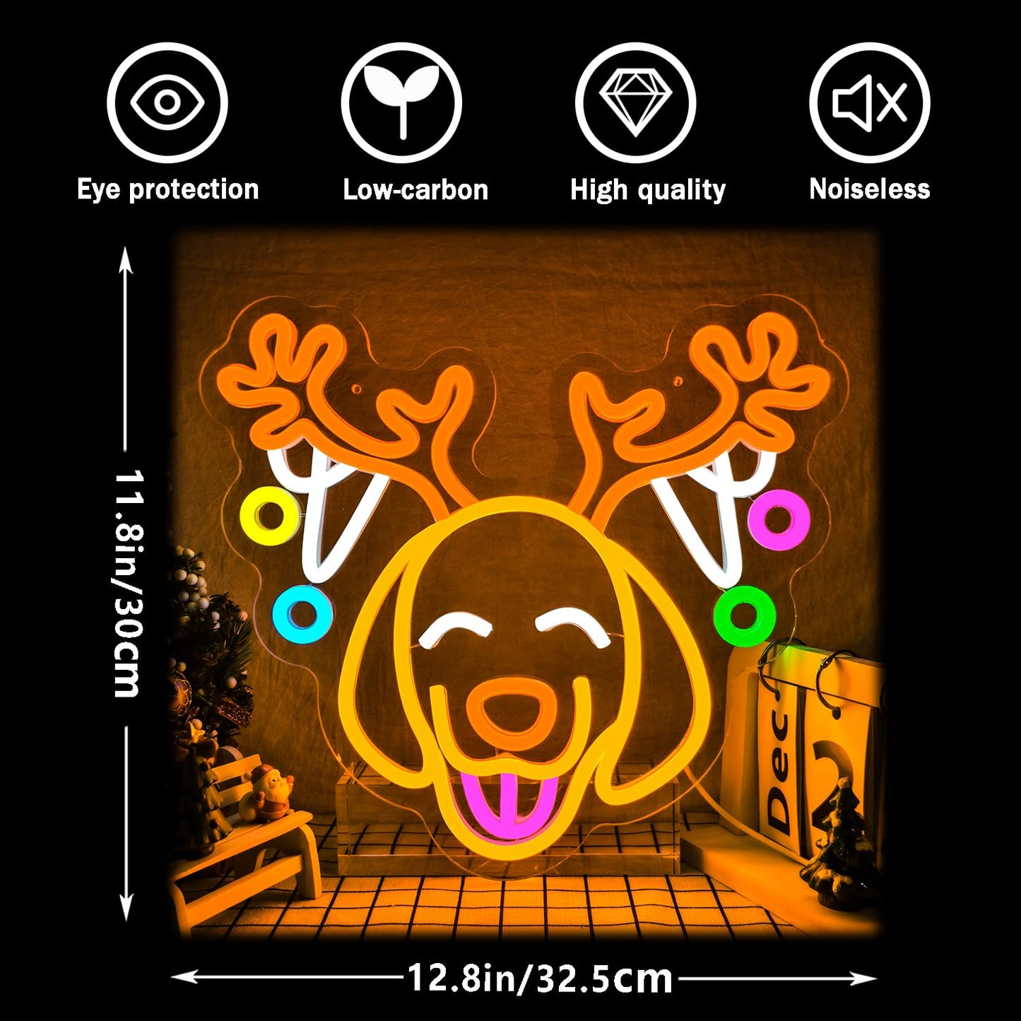 Christmas Elk Neon Sign for Wall Decor Dimmable Christmas Neon Light Dog Led Night Led christmas Sign for Xmas Party Gifts