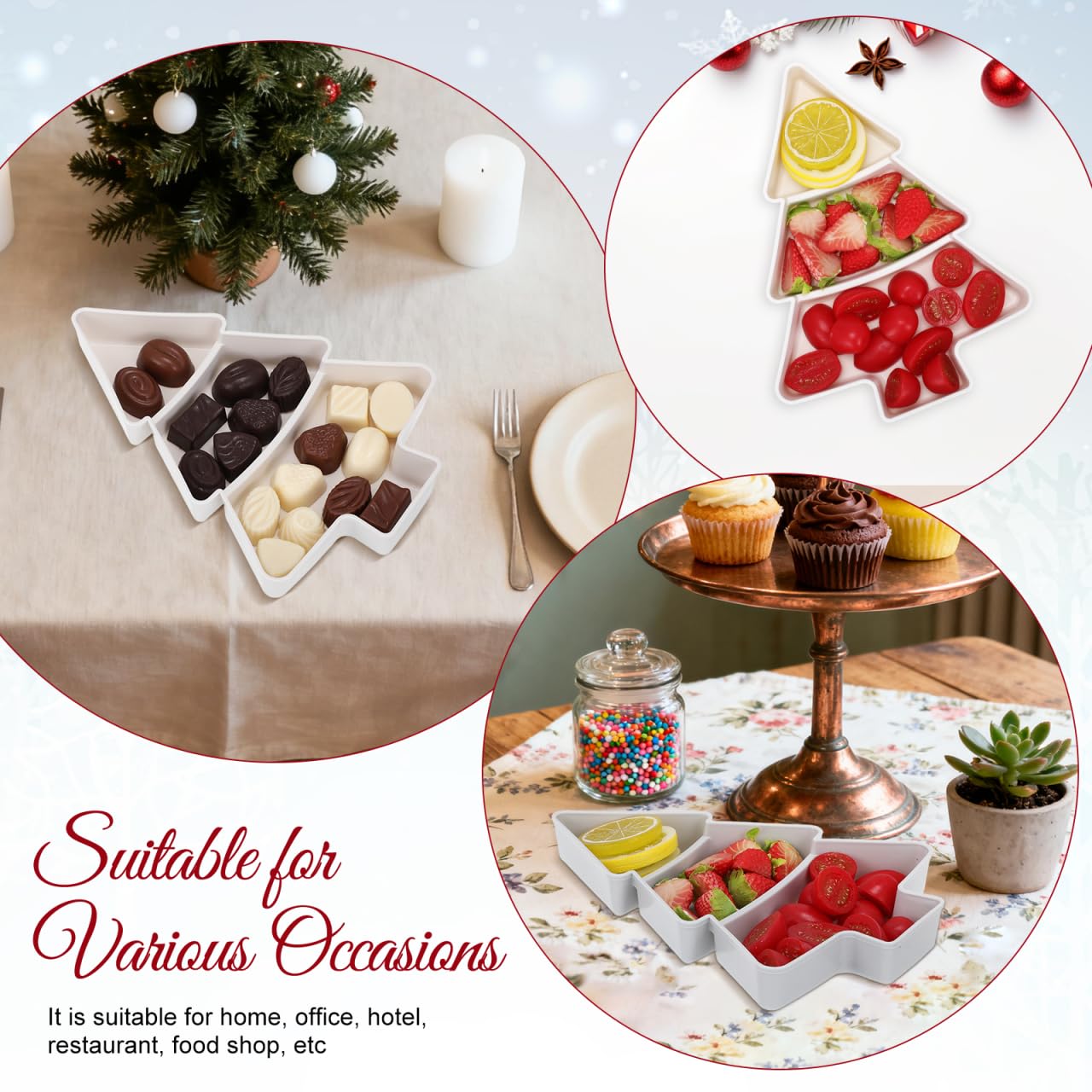 Angoily Christmas Serving Tray, 2pcs Plastic Christmas Tree Serving Platter, Tree Shaped Holiday Candy Dishes, Ideal for Holiday Treats Candy Fruit Feasts Festive Tableware Appetizer Xmas Parties
