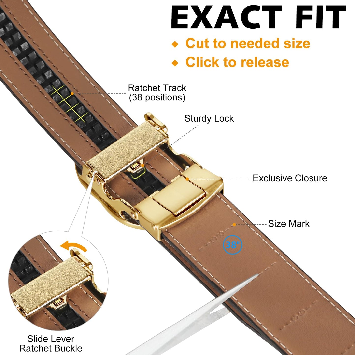 ITIEZY Ratchet Belts for Men - Leather Click Belt for Casual Dress 1 3/8", Mens Adjustable Belt Trim to Fit