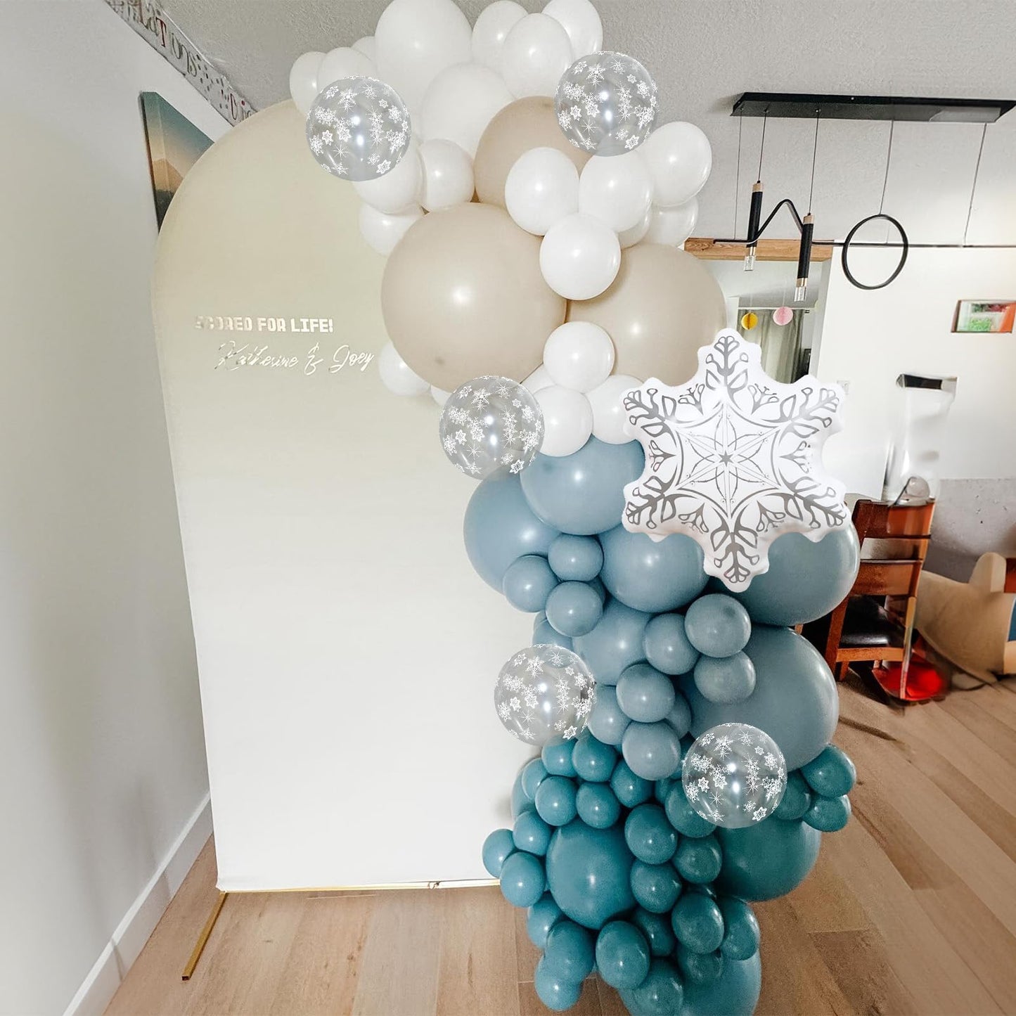 Winter Wonderland Balloons Garland Arch Kit, 101Pcs Dusty Blue White Balloons with Snowflake Foil Balloon for Christmas Xmas Holiday Ice Snow Girl Princess Theme Baby Shower Birthday Party Decorations