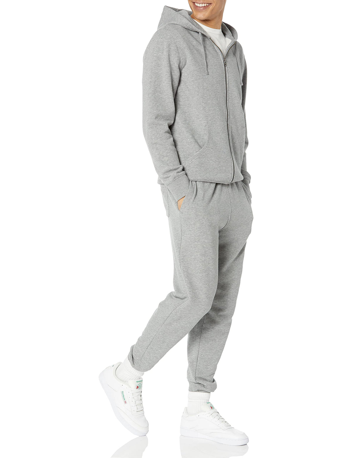 Amazon Essentials Men's Long-Sleeve French Terry Full-Zip Hoodie (Available in Big & Tall), Grey Heather, Large