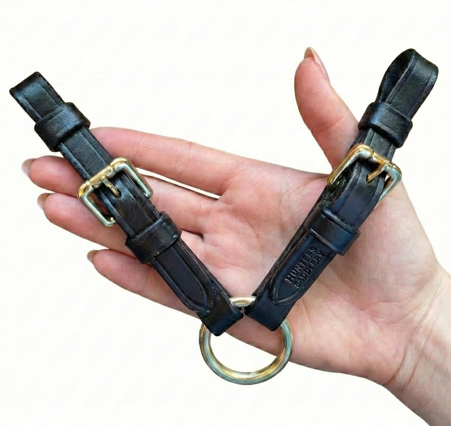 Hunters Saddlery Leather Strap Lunge Line Connector – Bit Coupler for Lunging or in‑Hand Leading & Showing Horses (Black)