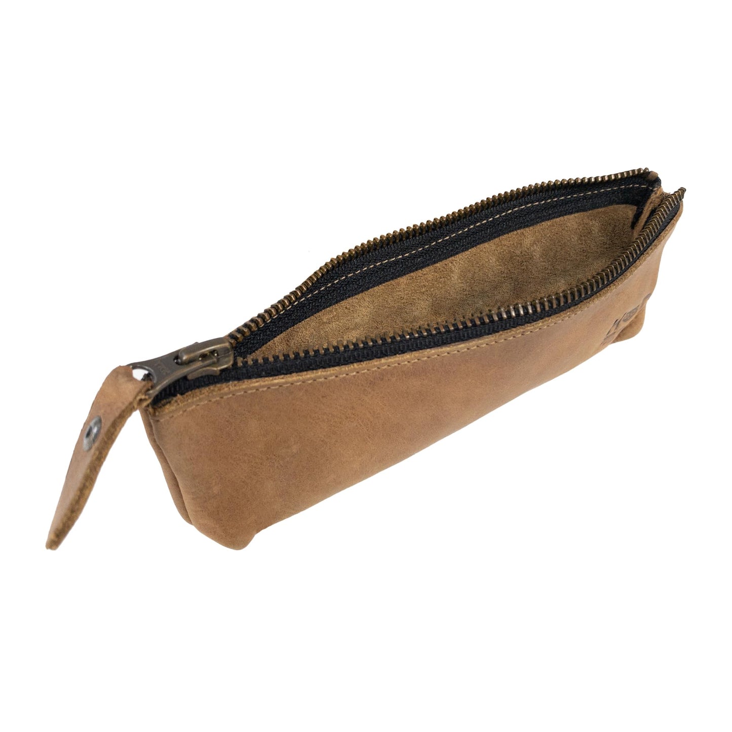 Hide & Drink, Rectangular Pencil Case, Pen & Marker Pouch for Men and Women, Flat Zippered Holder, Classic Style for Artists, Full Grain Leather, Handmade, Single Malt Mahogany