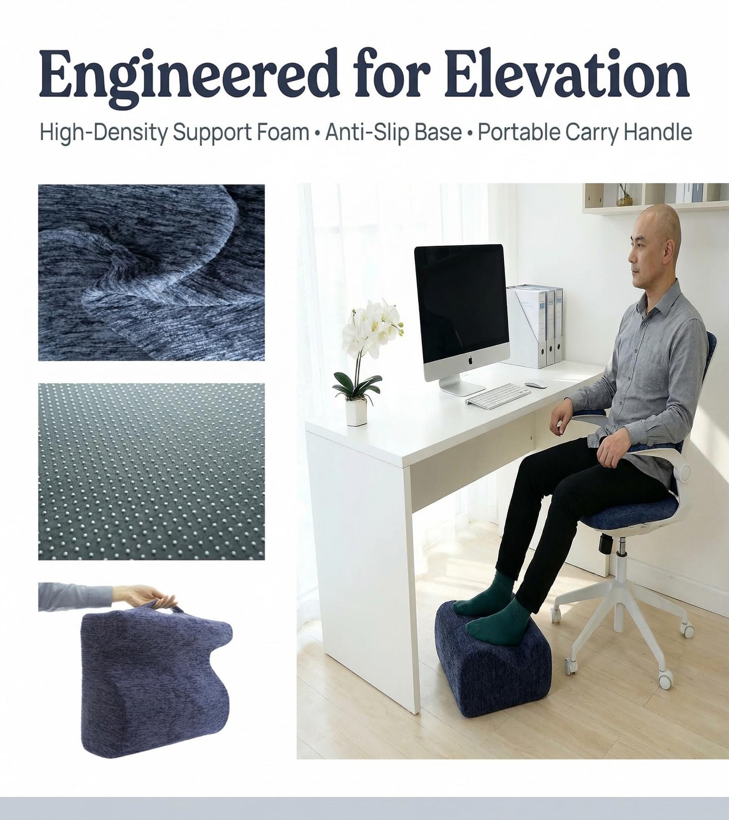ZXMCJD Ergonomic FootstoolTwo-Way Tilt Design with Heel & Arch SupportWide Non-Slip Foam Footrest with 3-Point Support, Removable Washable Cover for Office/Home, for Prolonged Sitting & Under-Desk Use