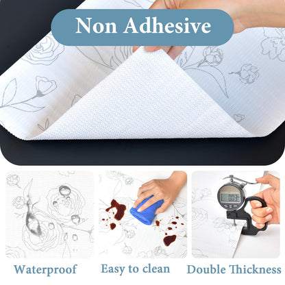 Shelf Liners for Kitchen Cabinets 12in x 20FT Non Adhesive Drawer Liner Sliver Floral Thickened Shelf Liner Paper Strong Non-Slip Easy to Clean for Tool Box Refrigerator with Knife and Tape Measure