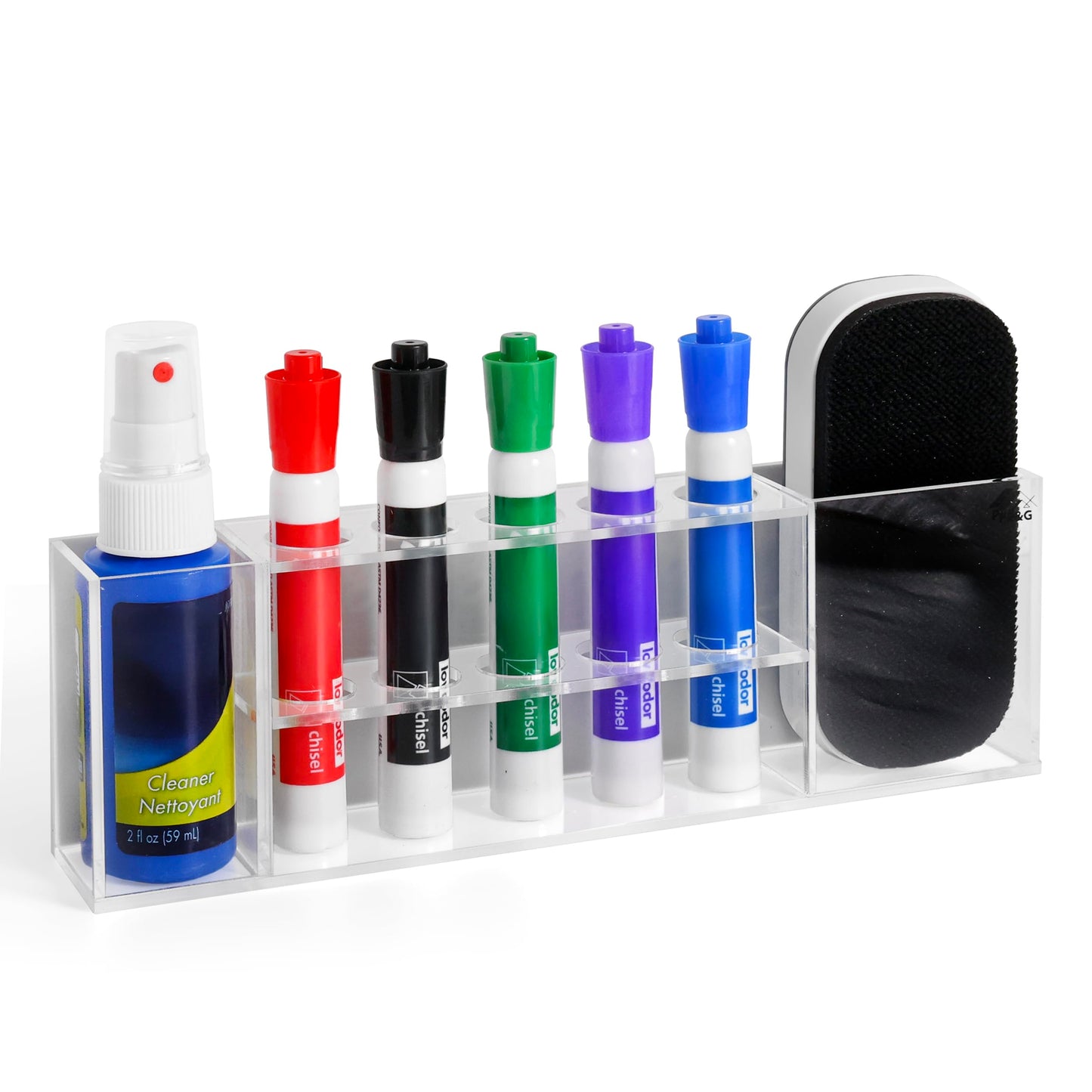 Slim Magnetic Dry Erase Marker Holder for Whiteboard, Space Saving Pen Organizer with Glass and Wall Mount Accessories for Fridge, Office, and School. Markers, Eraser, Cleaner Not Included (Clear)